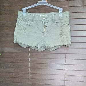 Billabong Army Green Distressed Button Fly Cut Off Jean Shorts Women's Size 27